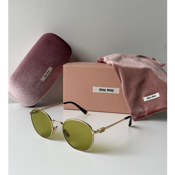 NEW Miu Miu MU55ZS Gold Green Tinted Metal Sunglasses $548 - Picture 1 of 7